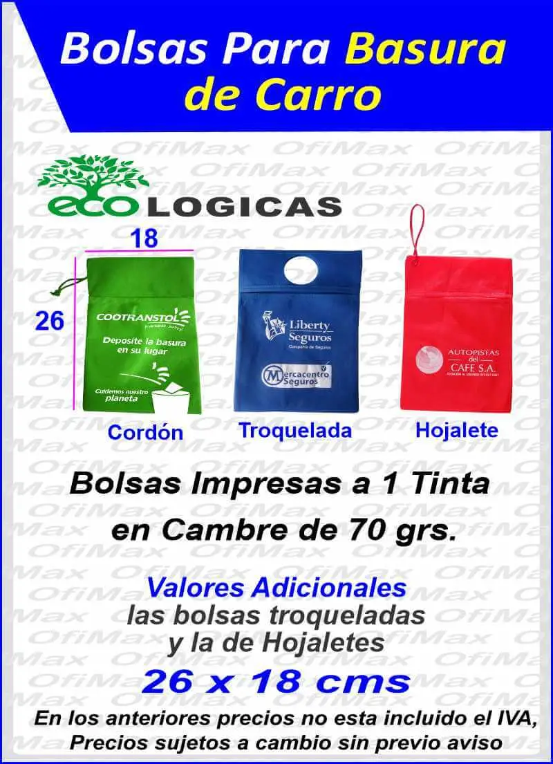 bolsas de tela ecologicas para basura de carro, bogota, colombia